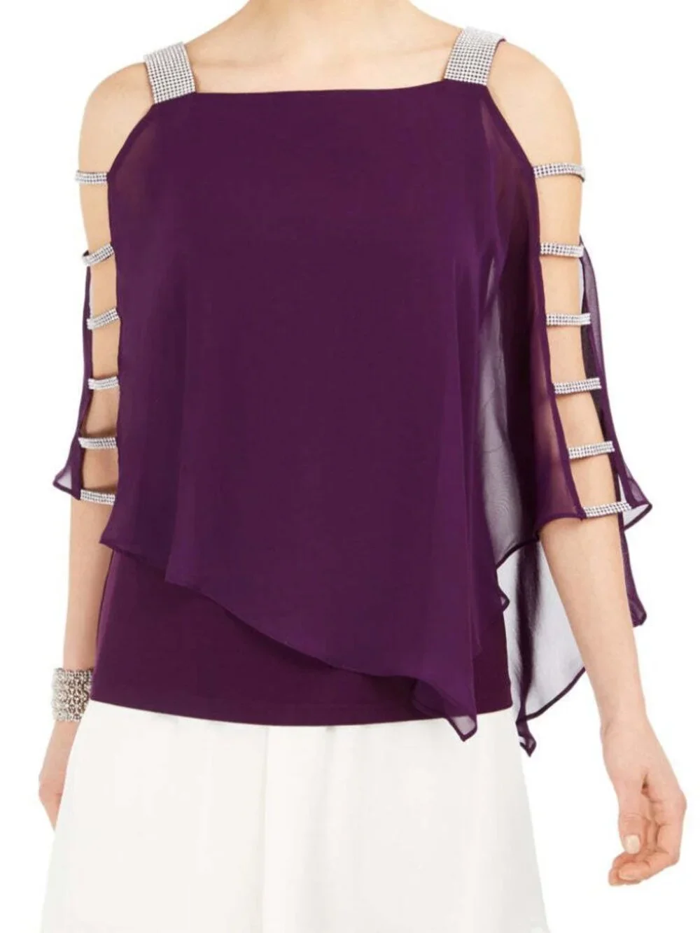 Msk Womens Embellished Cold Shoulder Top